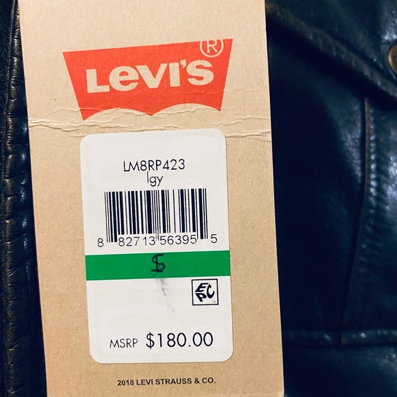 New mens Levi's Brown Sherpa Lined zip button Bomber Coat Jacket Size Large - Picture 8 of 15